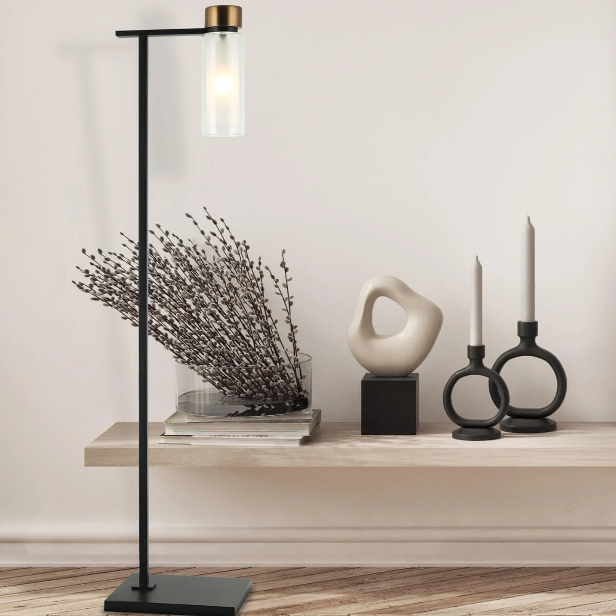 LED Floor Lamp Matt Black - Antique Brass