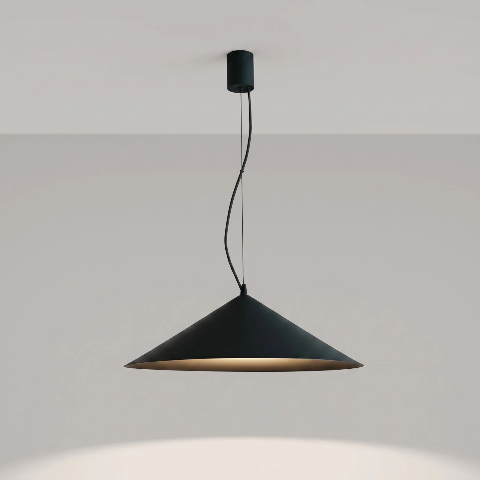 Pendant lamp 50 cm – conical, black, warm LED 3000K