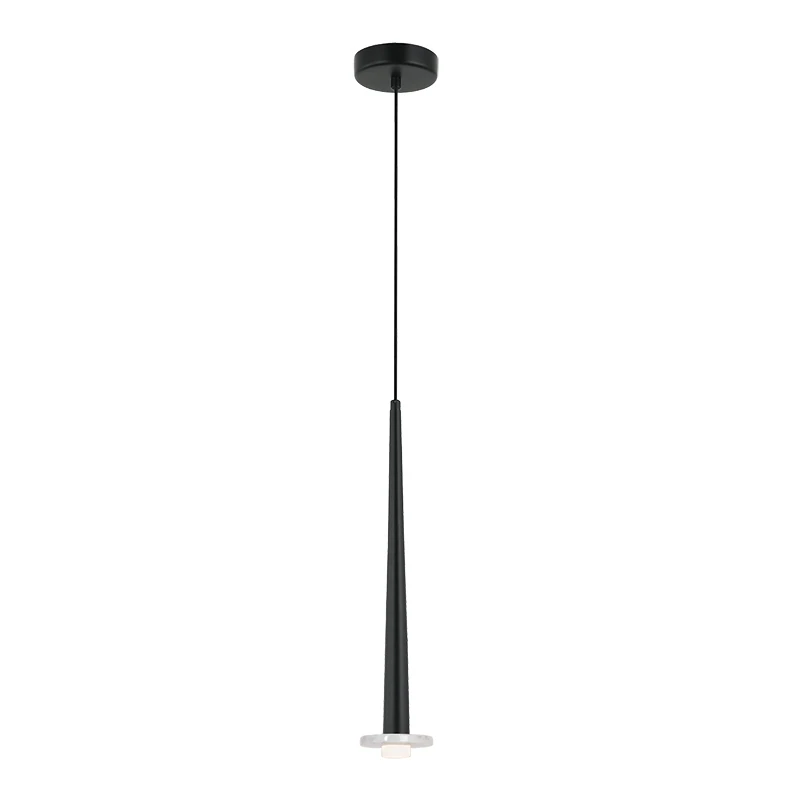 Slim Conical LED Pendant Light with White Marble Base, Black Matt