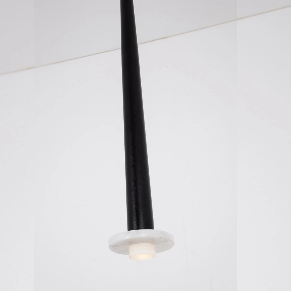Slim Conical LED Pendant Light with White Marble Base, Black Matt