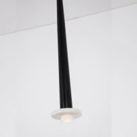 Slim Conical LED Pendant Light with White Marble Base, Black Matt - Image 1
