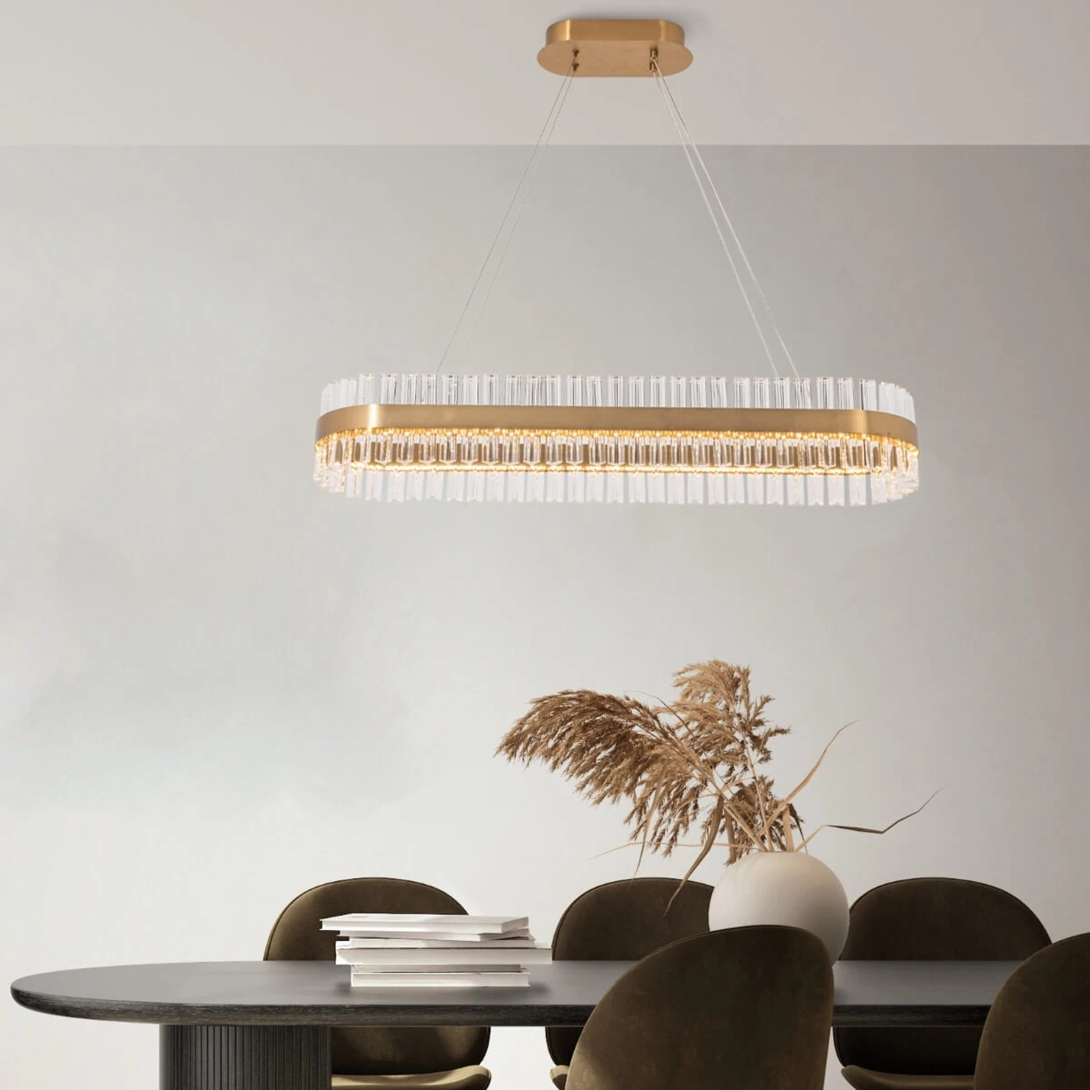Gold Matt LED Pendant Light with Crystal Prisms