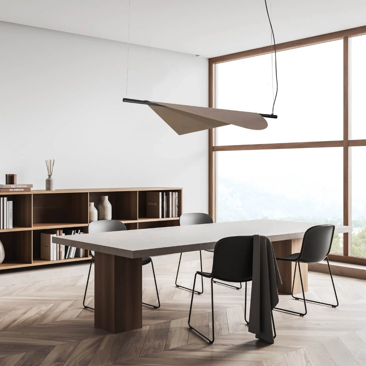 Contemporary Folded LED Pendant Light Sandy Black & Bronze