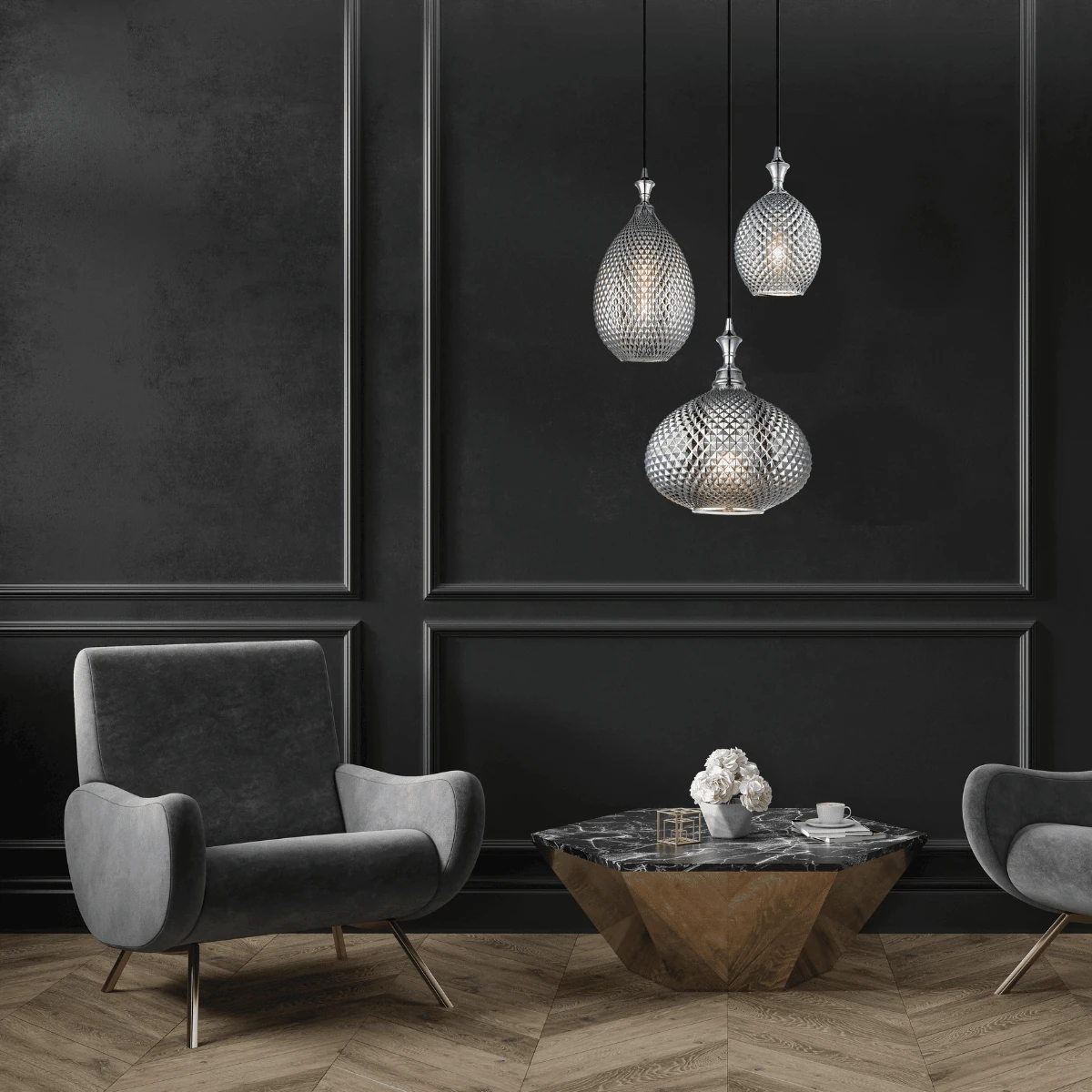 Smoked Grey-Chrome Pendant Light E27 Max 40W