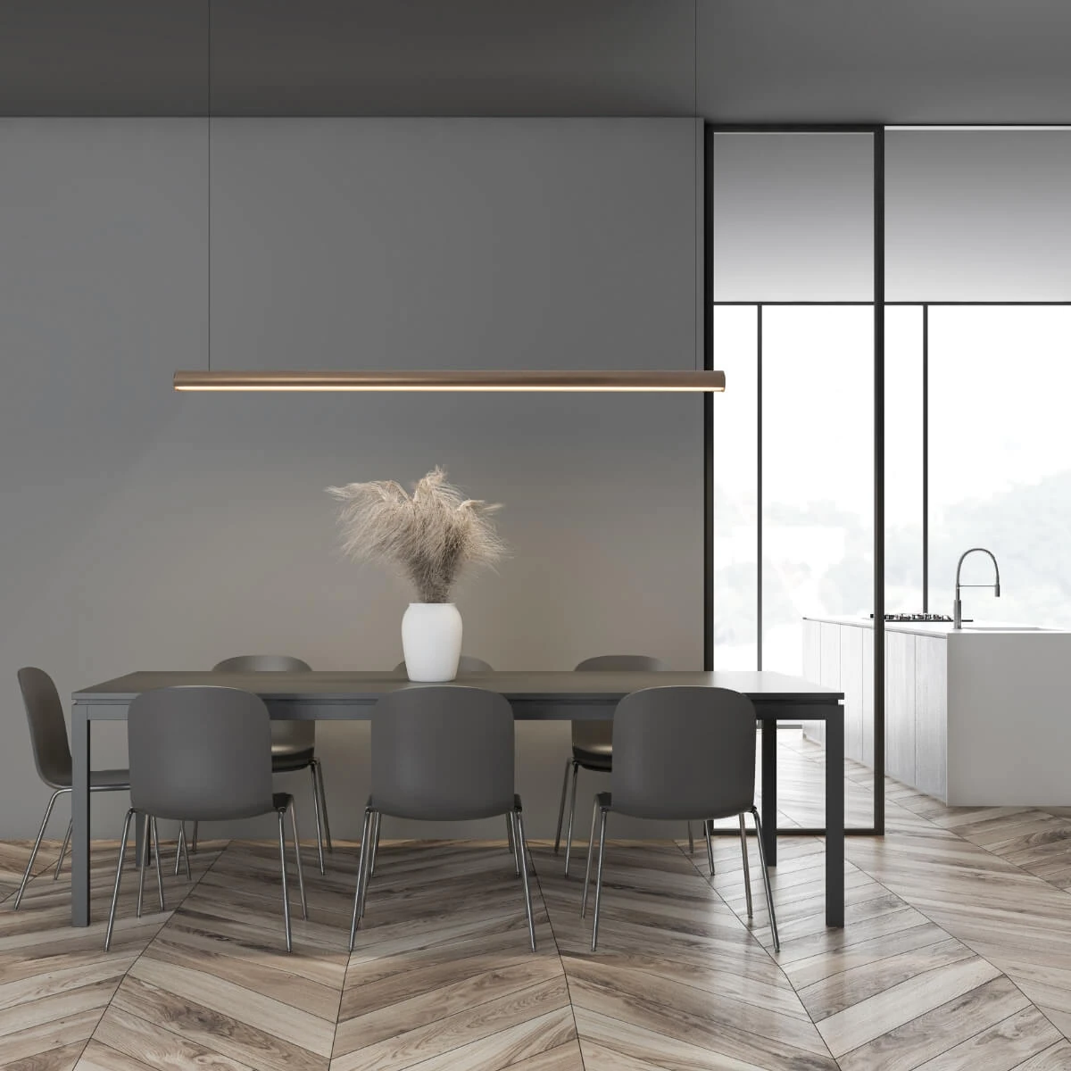 Linear LED Pendant Light, Painted Bronze, 141cm