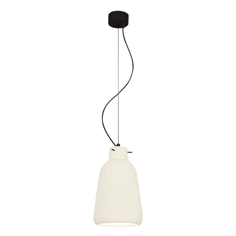 White Clay Pendant Light with Black Base, H27cm