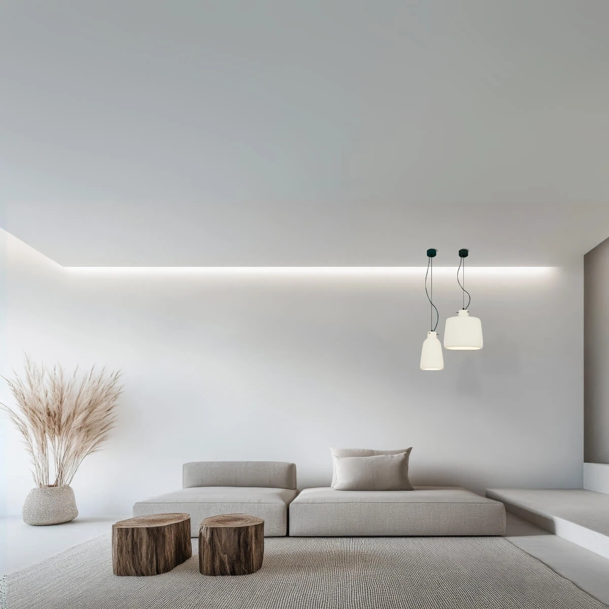 White Clay Pendant Light with Black Base, H27cm