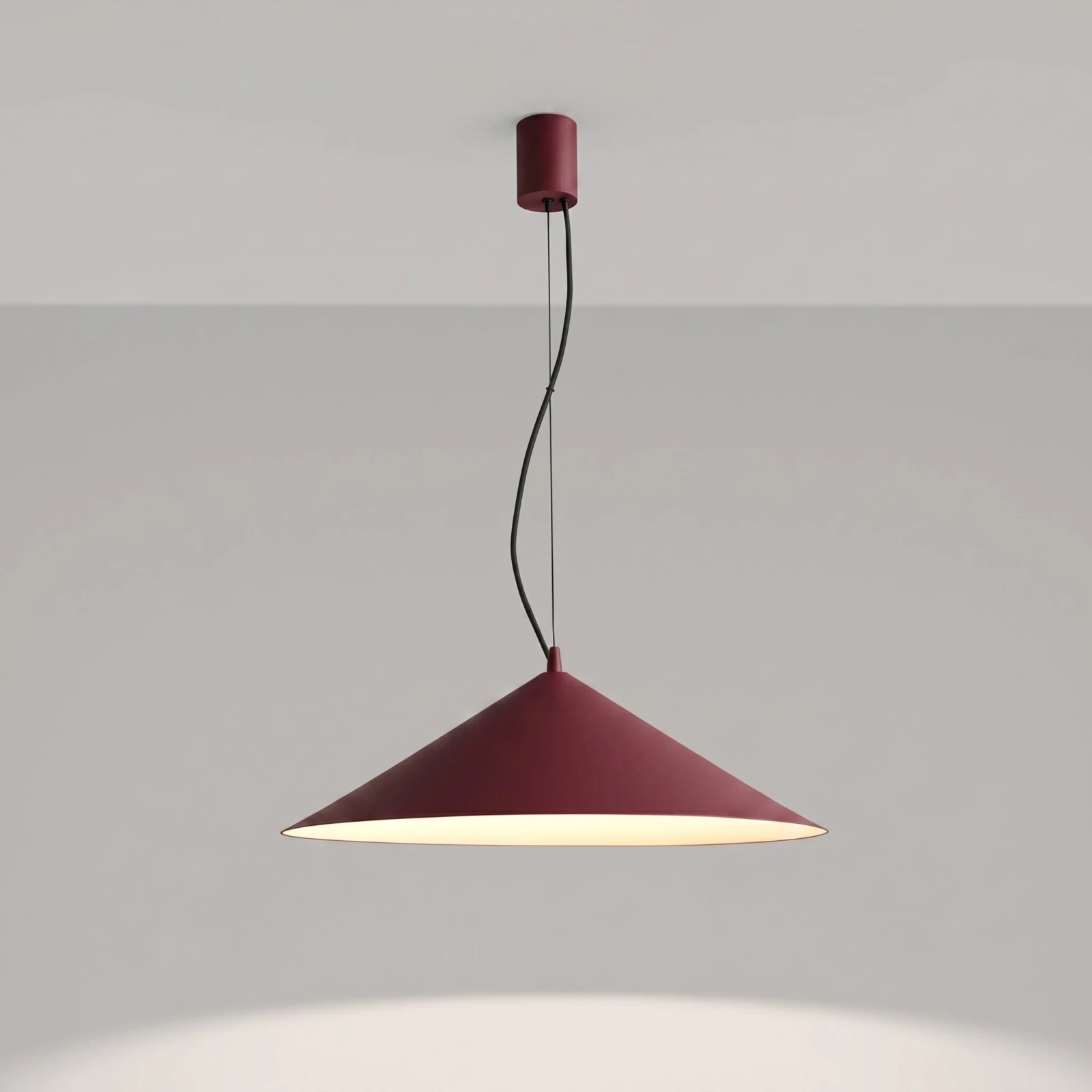 Pakabinamas šviestuvas 50 cm – kūginis, burgundinis, šiltos LED šviesos