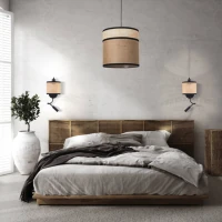 Natural Woven Cane & Fabric Pendant Light - Image 3