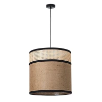 Natural Woven Cane & Fabric Pendant Light - Image 2