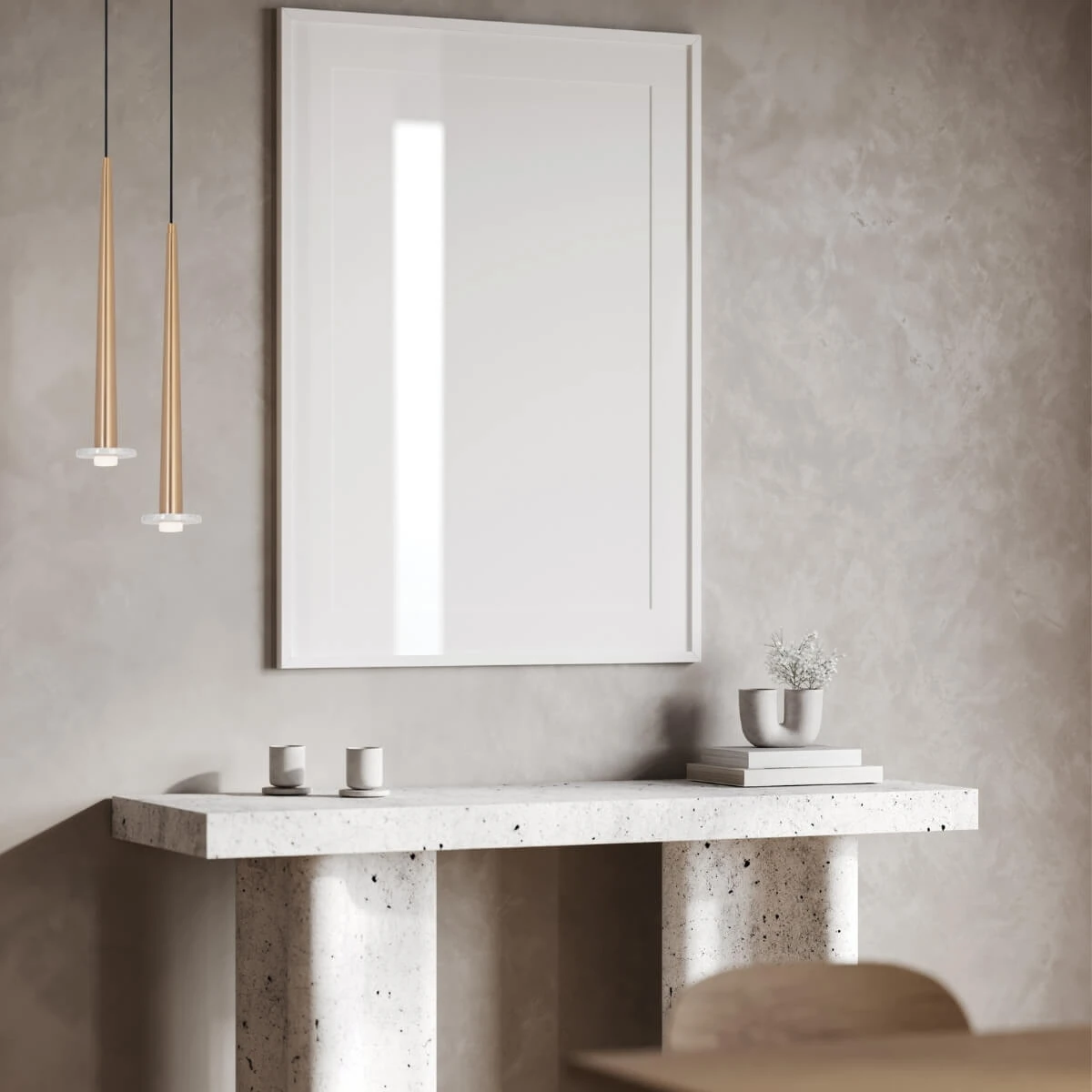 Matt Gold LED Pendant Light with Marble Accent