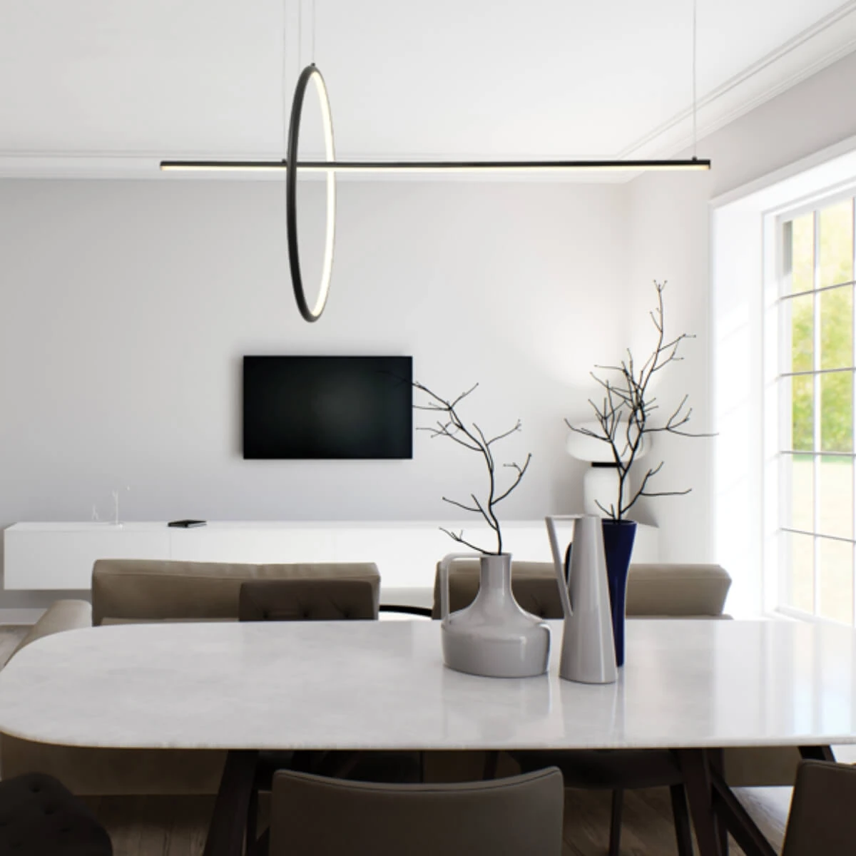 Geometric LED Pendant Light – Black Matt, 122cm Length