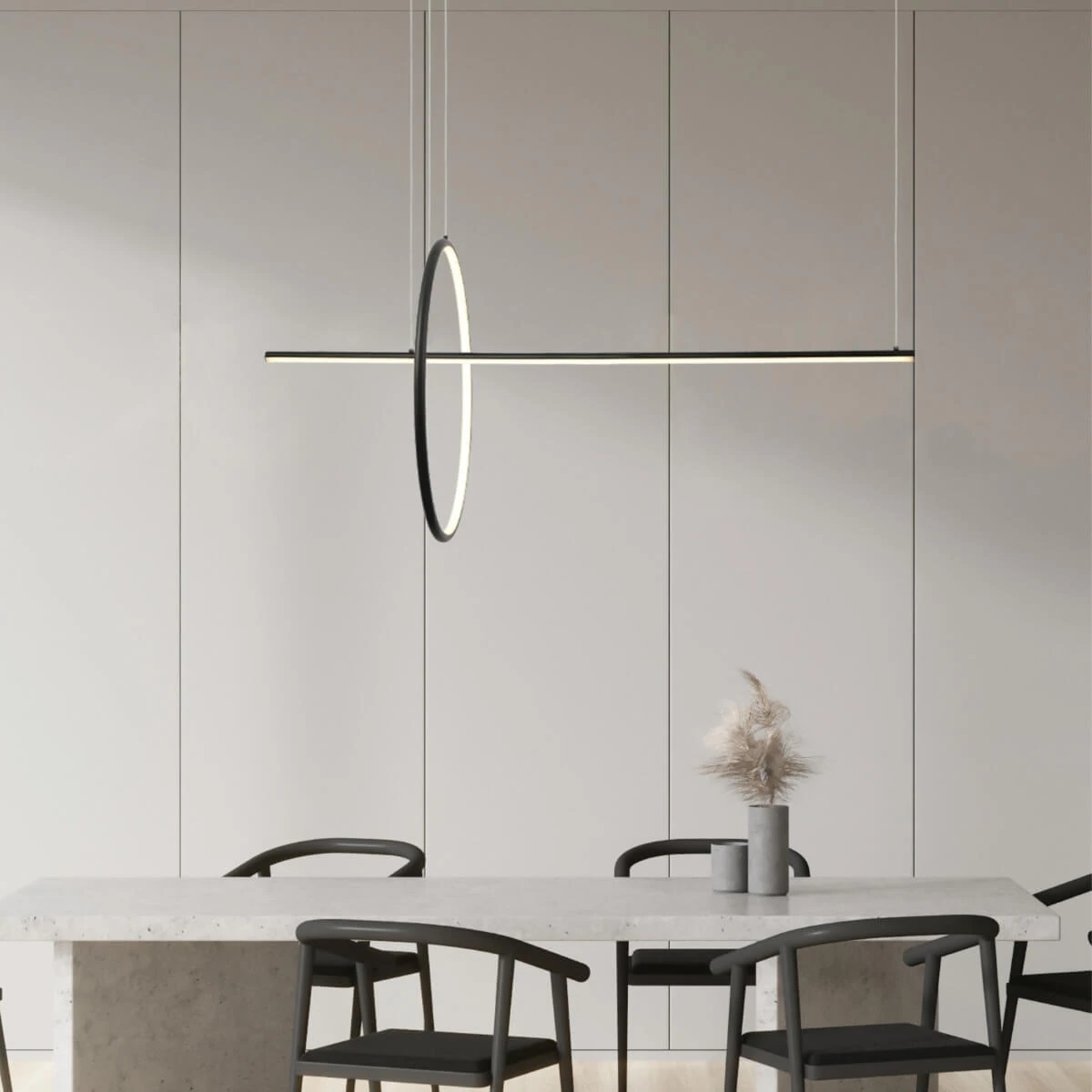 Geometric LED Pendant Light – Black Matt, 122cm Length