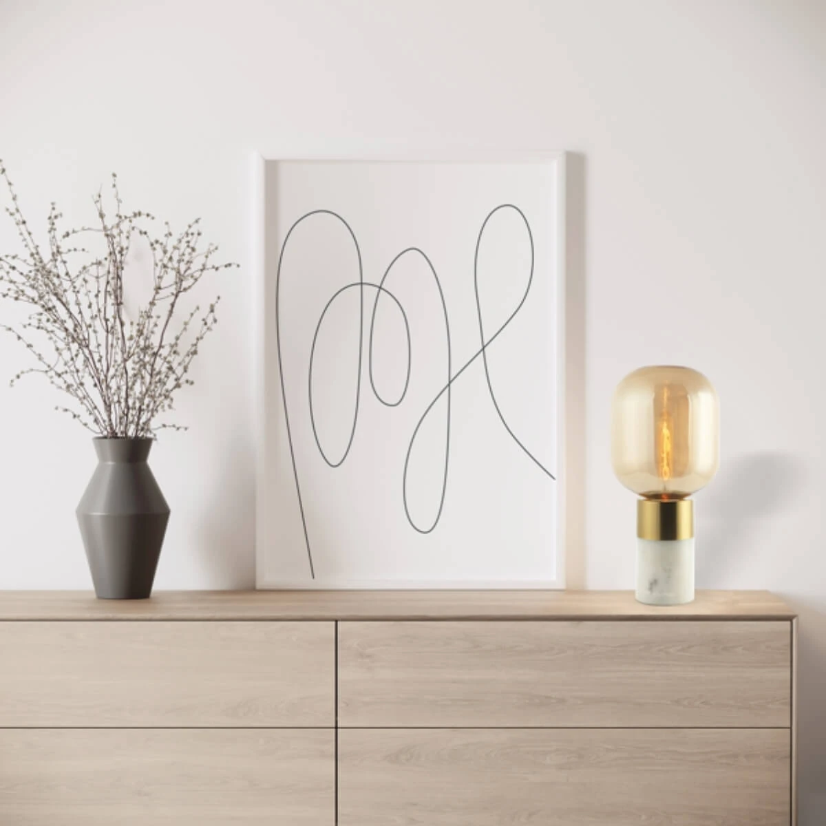 Marble and Brass Table Lamp, Champagne Glass