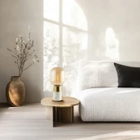 Marble and Brass Table Lamp, Champagne Glass - Image 1