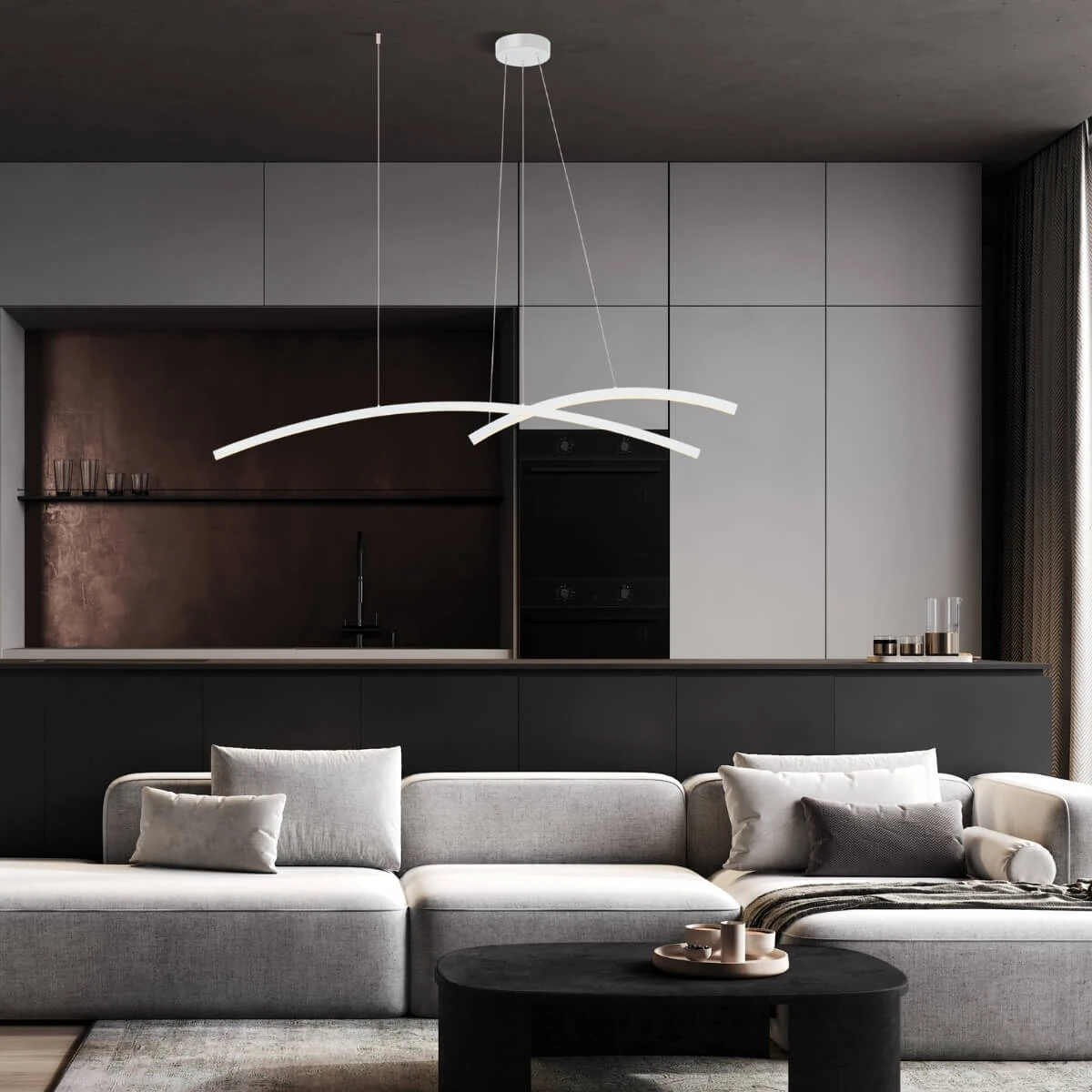 Modernus LED pakabinamas šviestuvas su lenktu dizainu, baltas matinis