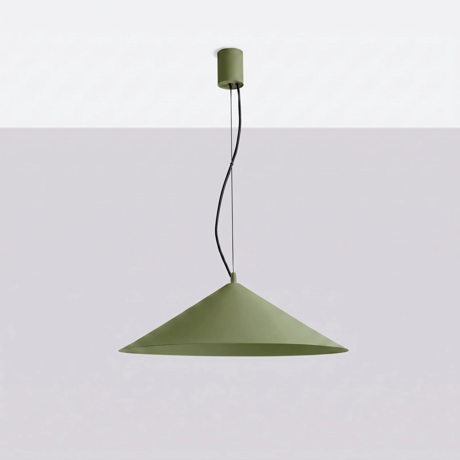 Pendant lamp 50 cm – conical, olive green, integrated LED