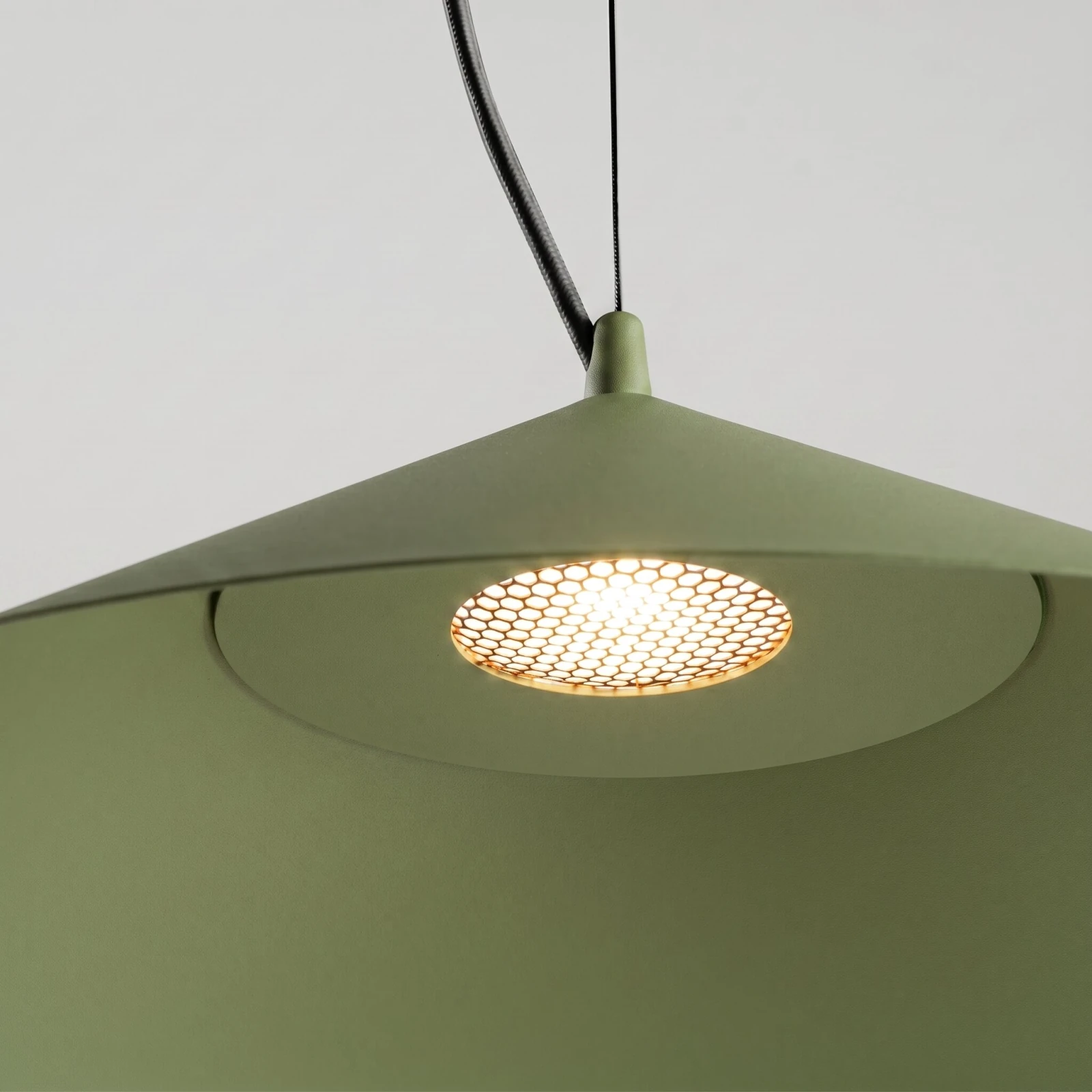 Pendant lamp 50 cm – conical, olive green, integrated LED