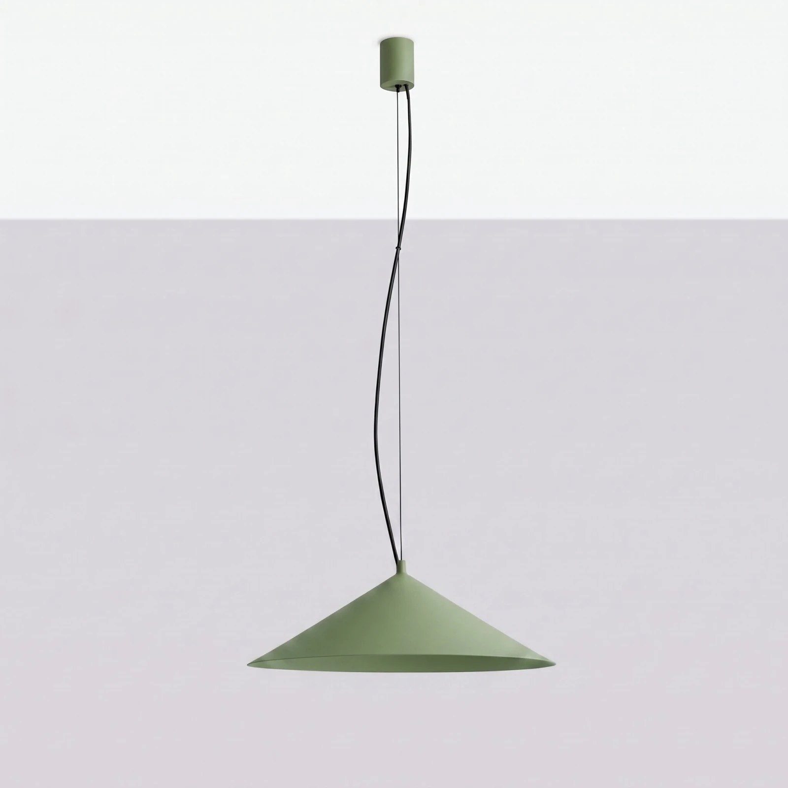 Pendant lamp 50 cm – conical, olive green, integrated LED