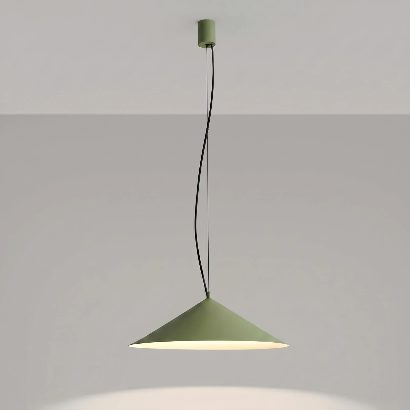 Pendant lamp 50 cm – conical, olive green, integrated LED