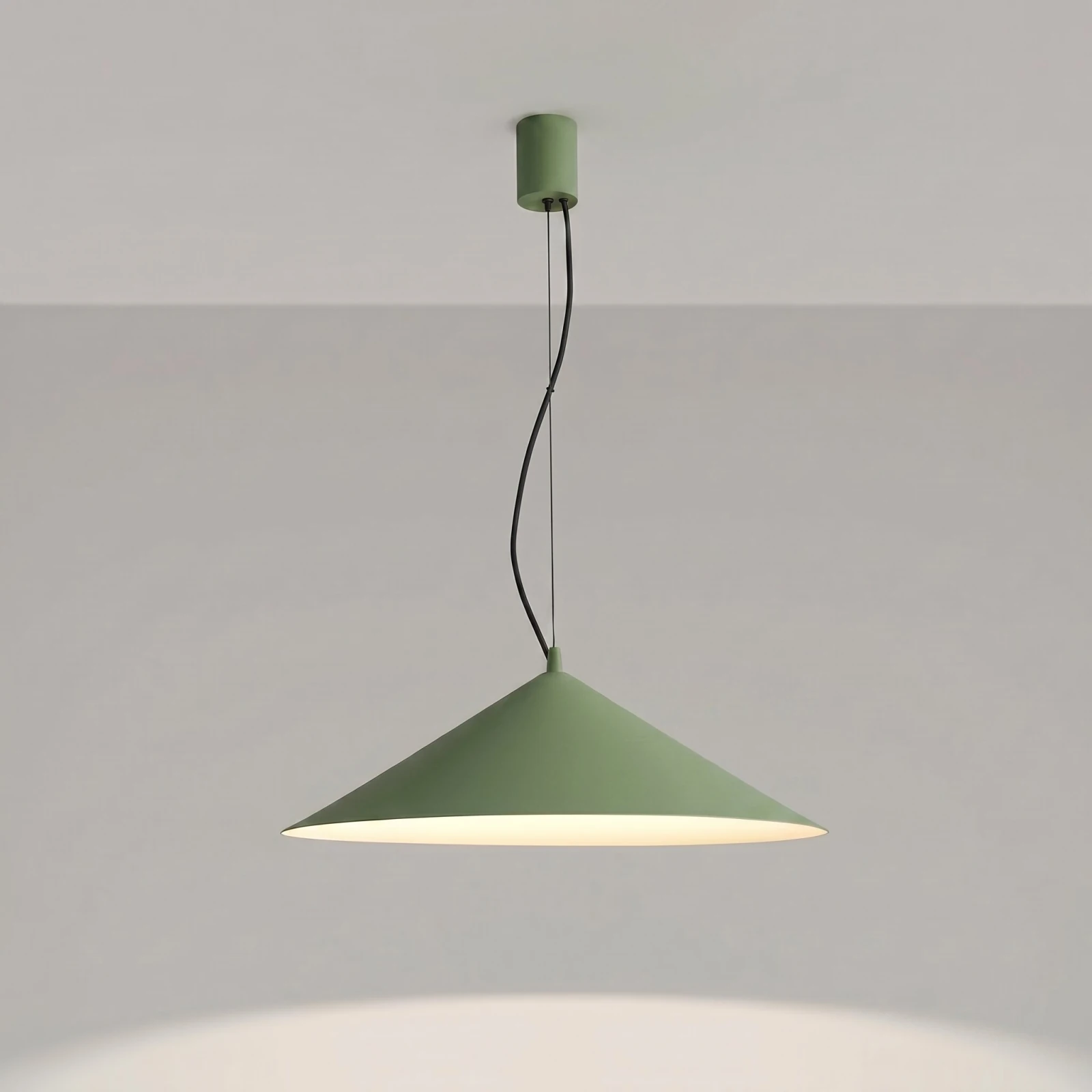 Pendant lamp 50 cm – conical, olive green, integrated LED