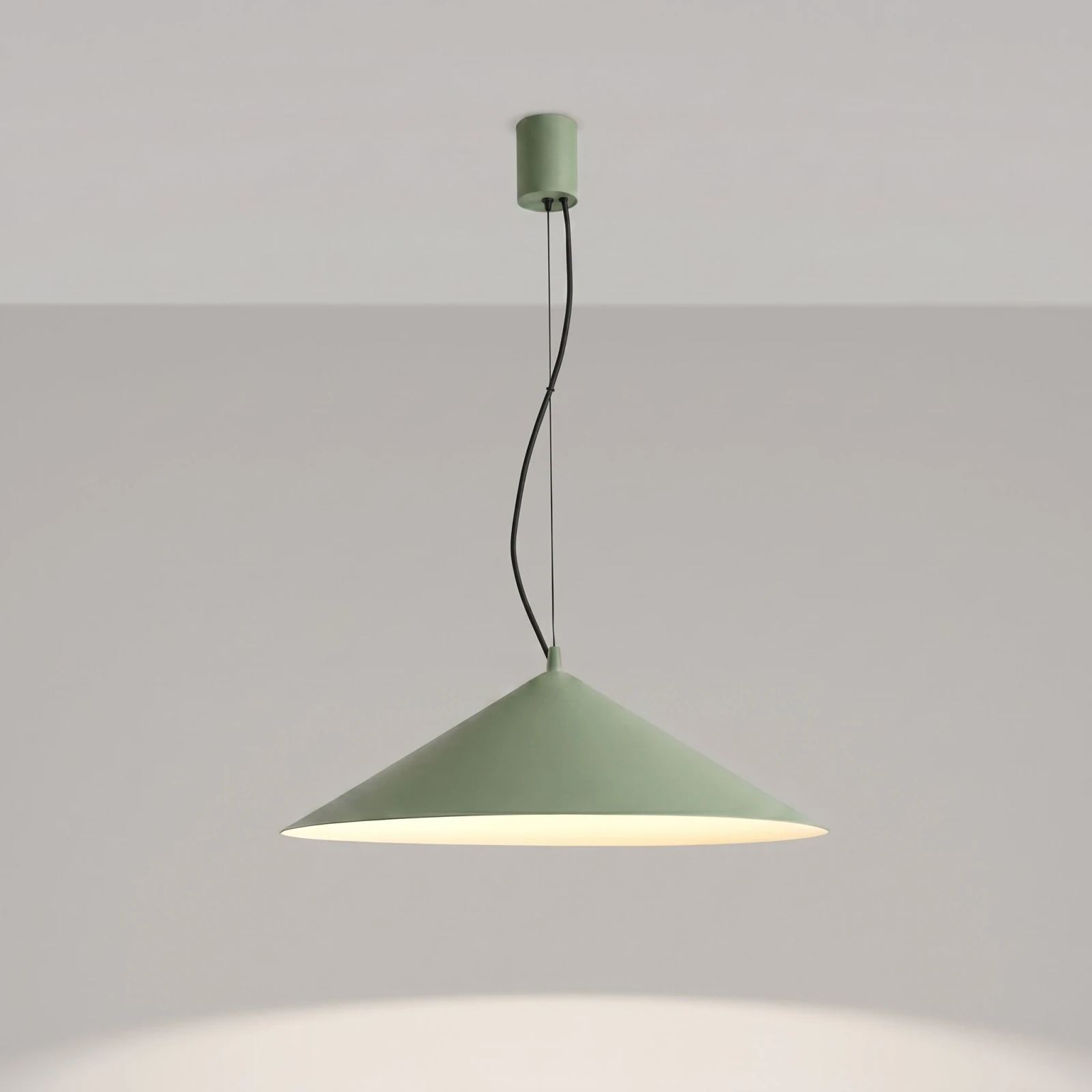 Pakabinamas šviestuvas 50 cm – kūgio formos, alyvuogių spalvos, LED 4000K