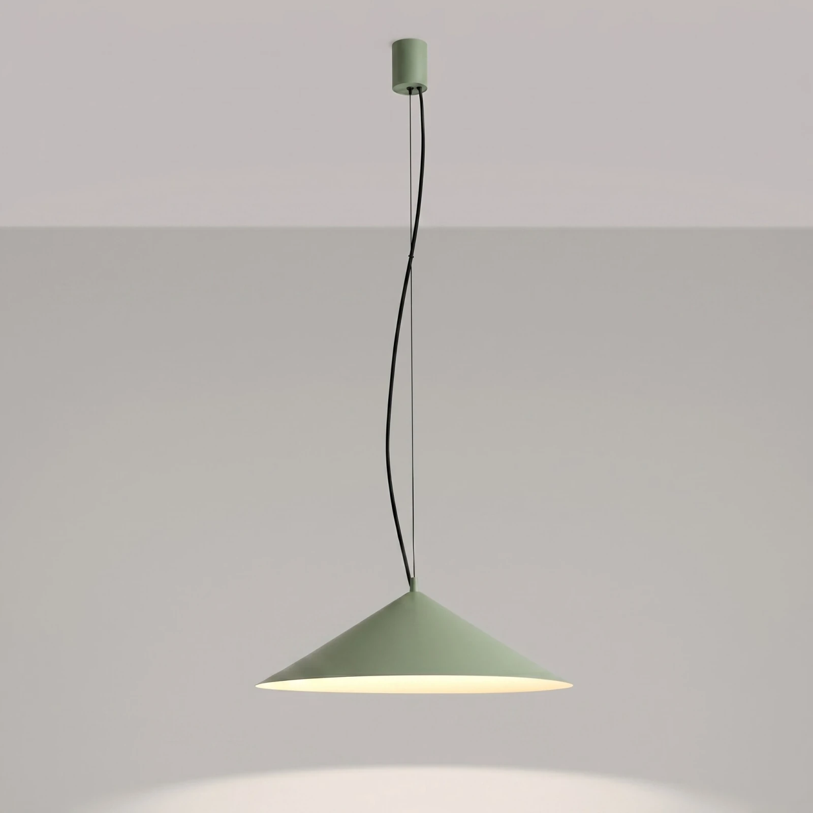 Pakabinamas šviestuvas 50 cm – kūgio formos, alyvuogių spalvos, LED 4000K