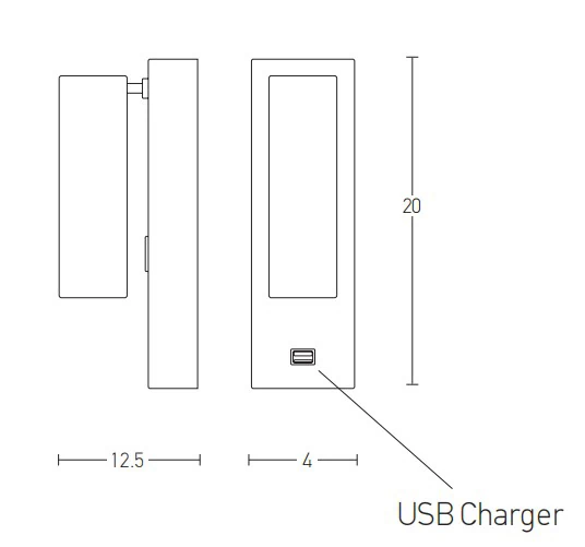 LED Sieninis Šviestuvas su USB Krovikliu, Juodas Matinis