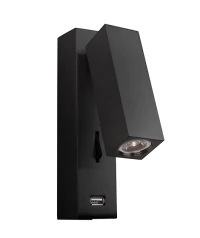 LED Sieninis Šviestuvas su USB Krovikliu, Juodas Matinis - Nuotrauka 2