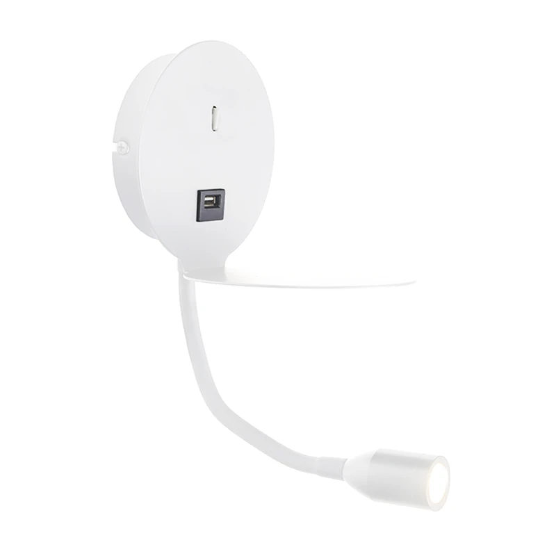 White LED Wall Lamp with USB Charger & Flexible Reading Light