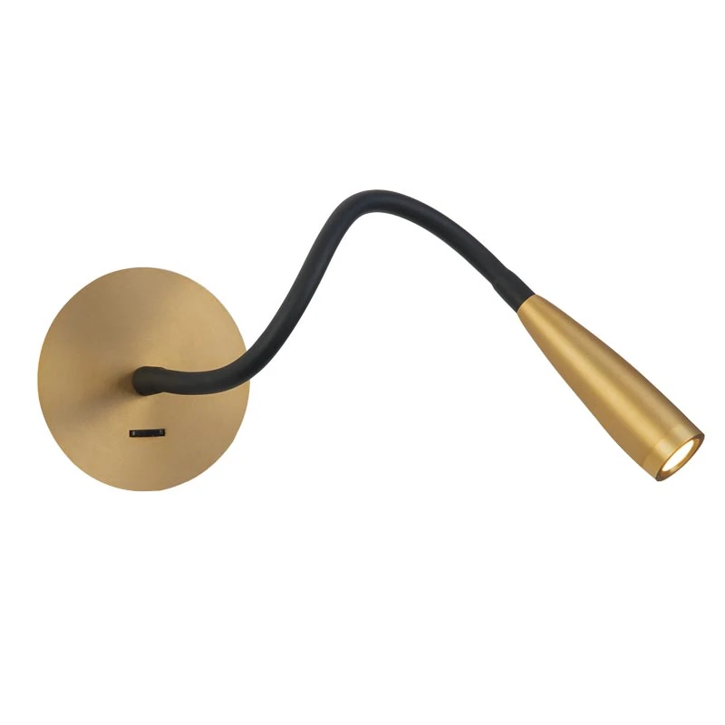LED Wall Light with USB, Flexible Arm, Brushed Brass