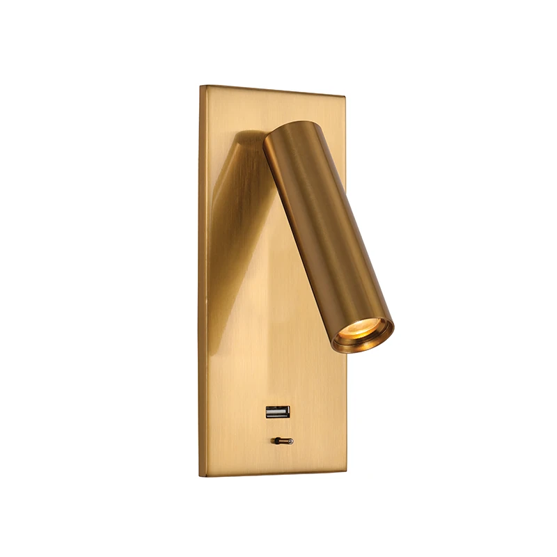 Brushed Brass Recessed LED Reading Light with USB
