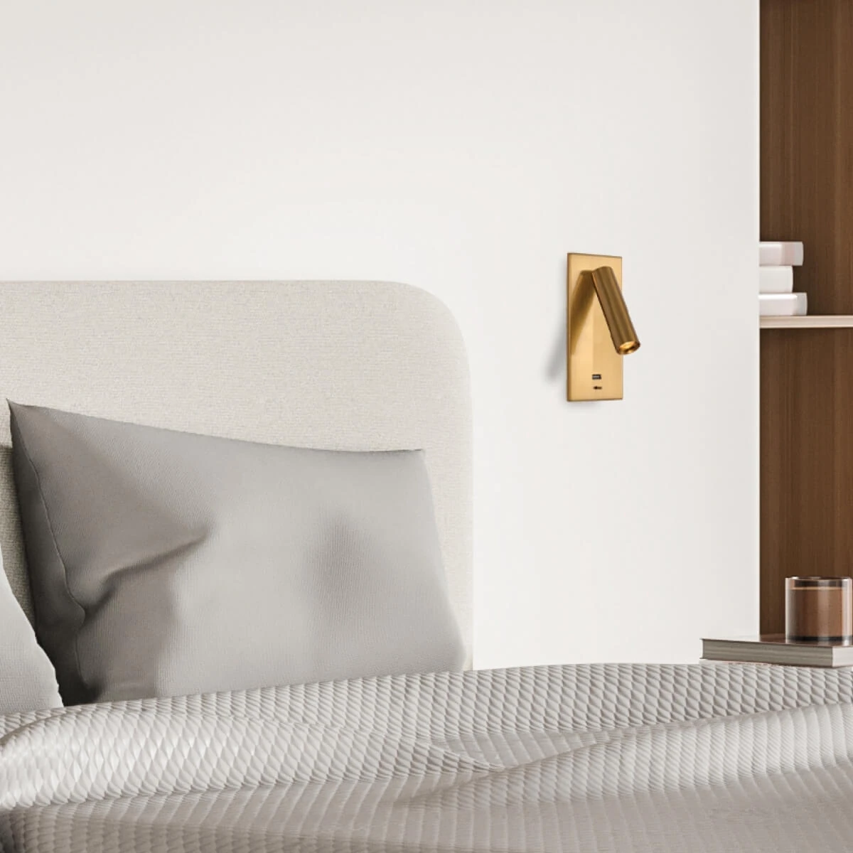 Brushed Brass Recessed LED Reading Light with USB