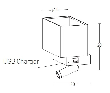 Wall Sconce with E27 & LED Spotlight, USB Charger, Black Matt