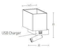 Wall Sconce with E27 & LED Spotlight, USB Charger, Black Matt - Image 2