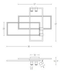 Geometrinis LED Lubinis Šviestuvas su Reguliuojamais Prožektoriais, Juodas - Nuotrauka 4