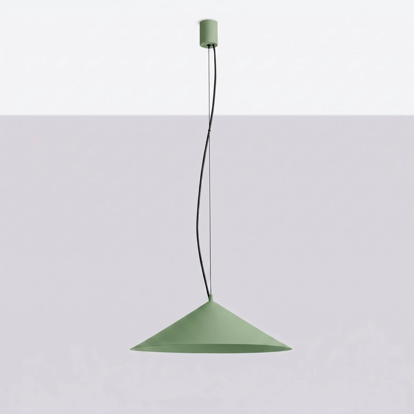 Pakabinamas šviestuvas 50 cm – kūgio formos, šalavijo spalvos, TRIAC