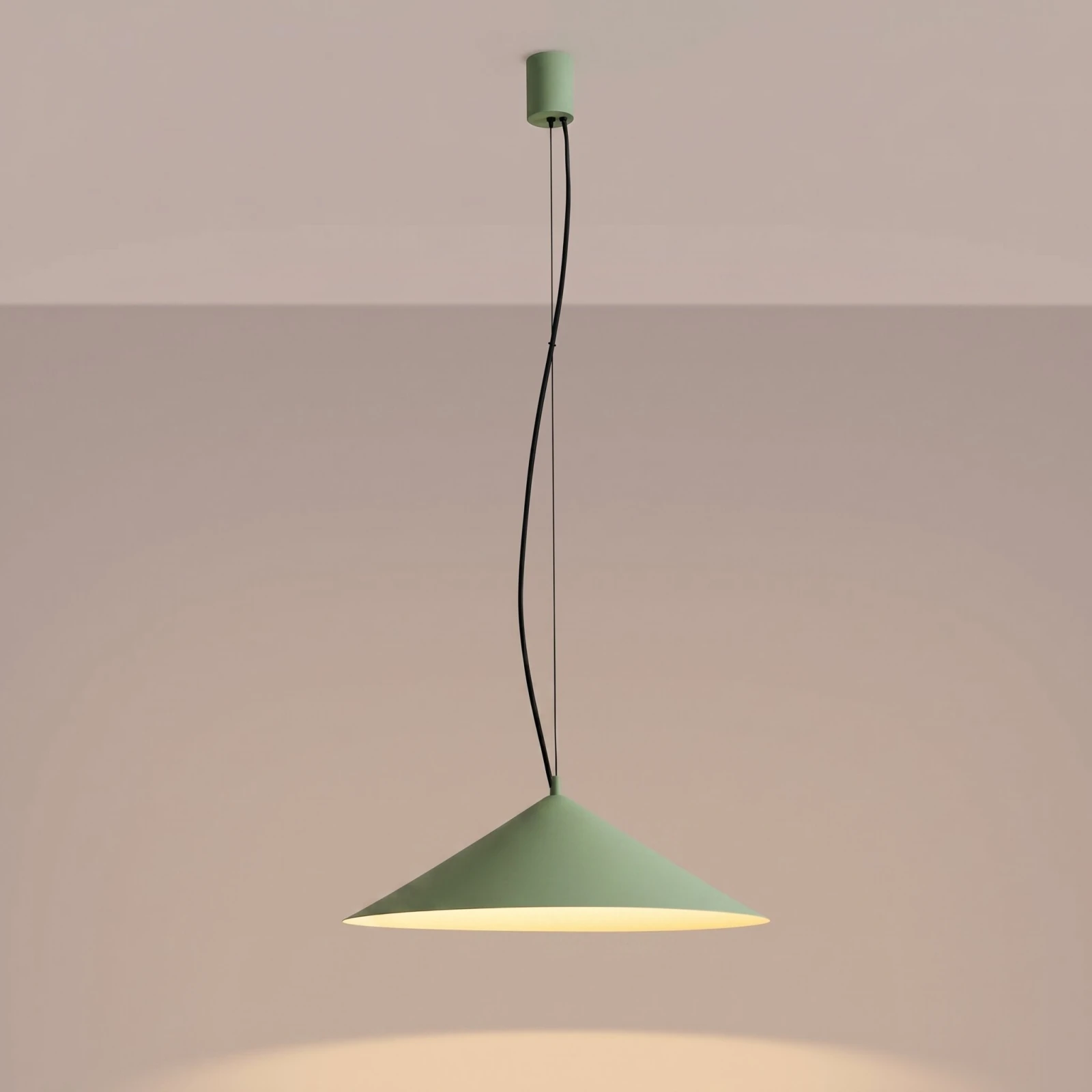Pakabinamas šviestuvas 50 cm – kūgio formos, šalavijo spalvos, TRIAC