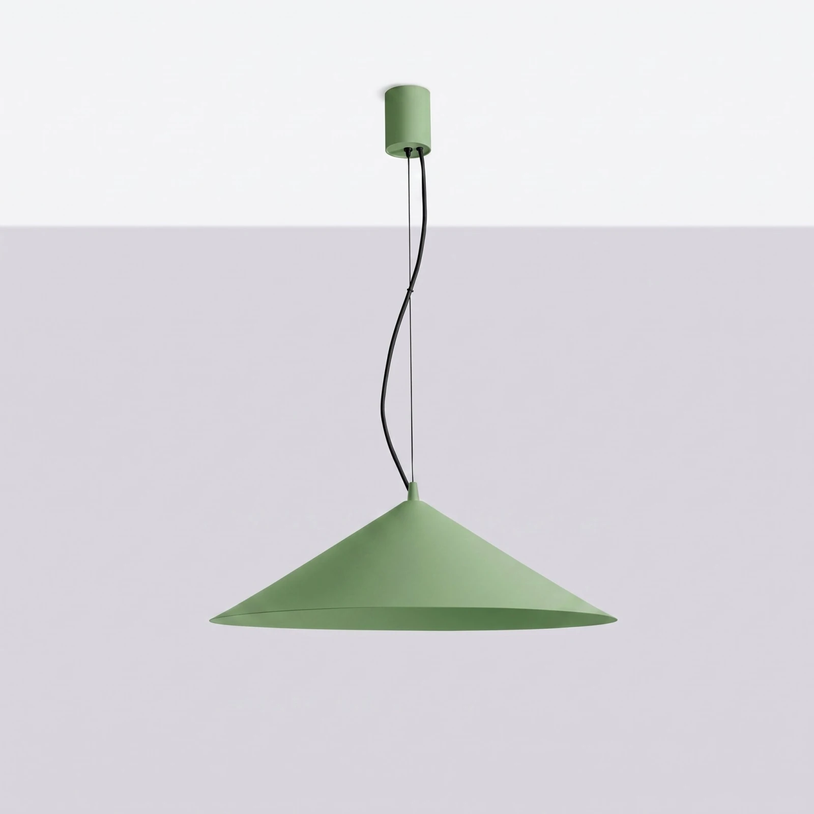 Pakabinamas šviestuvas 50 cm – kūgio formos, šalavijo spalvos, TRIAC