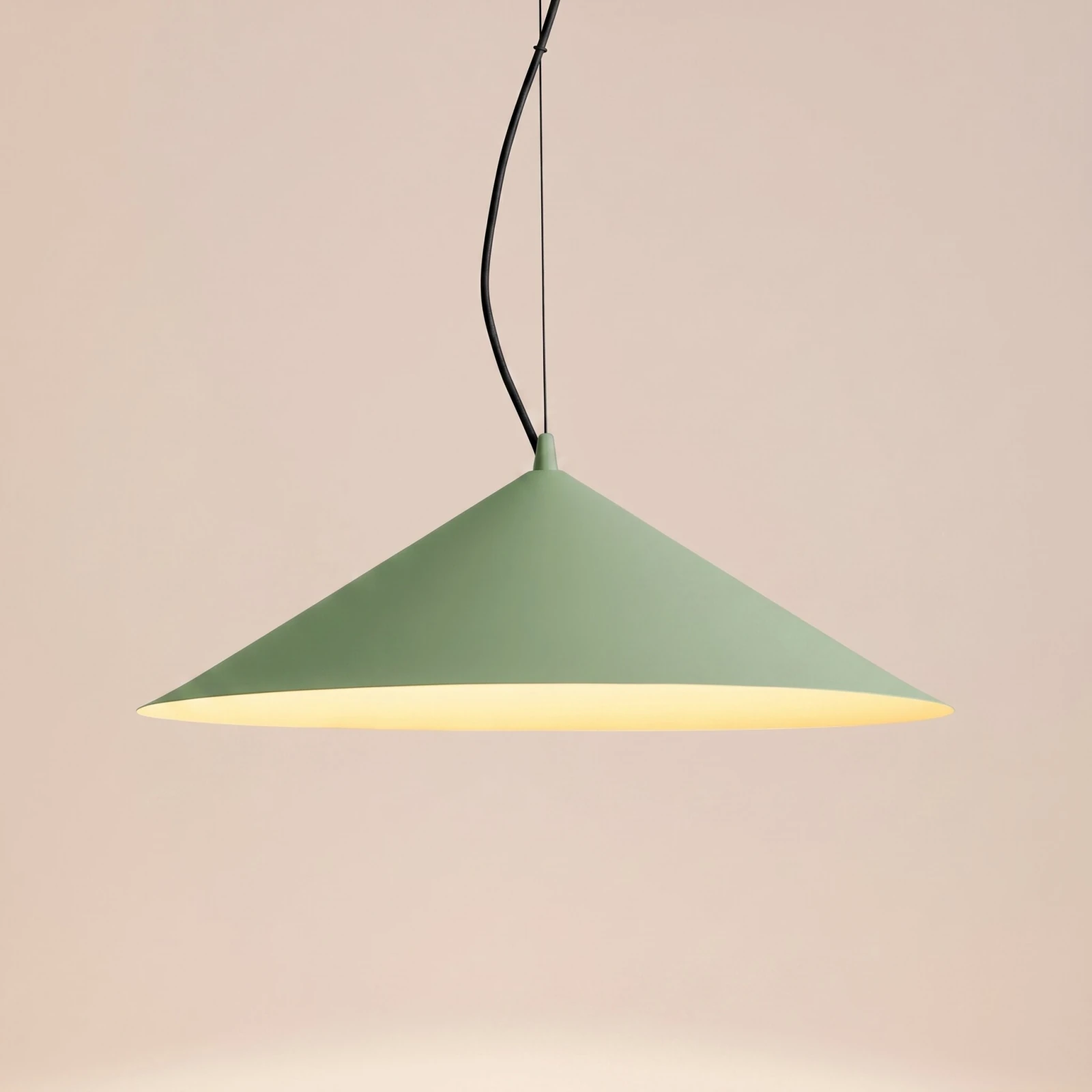 Pakabinamas šviestuvas 50 cm – kūgio formos, šalavijo spalvos, TRIAC