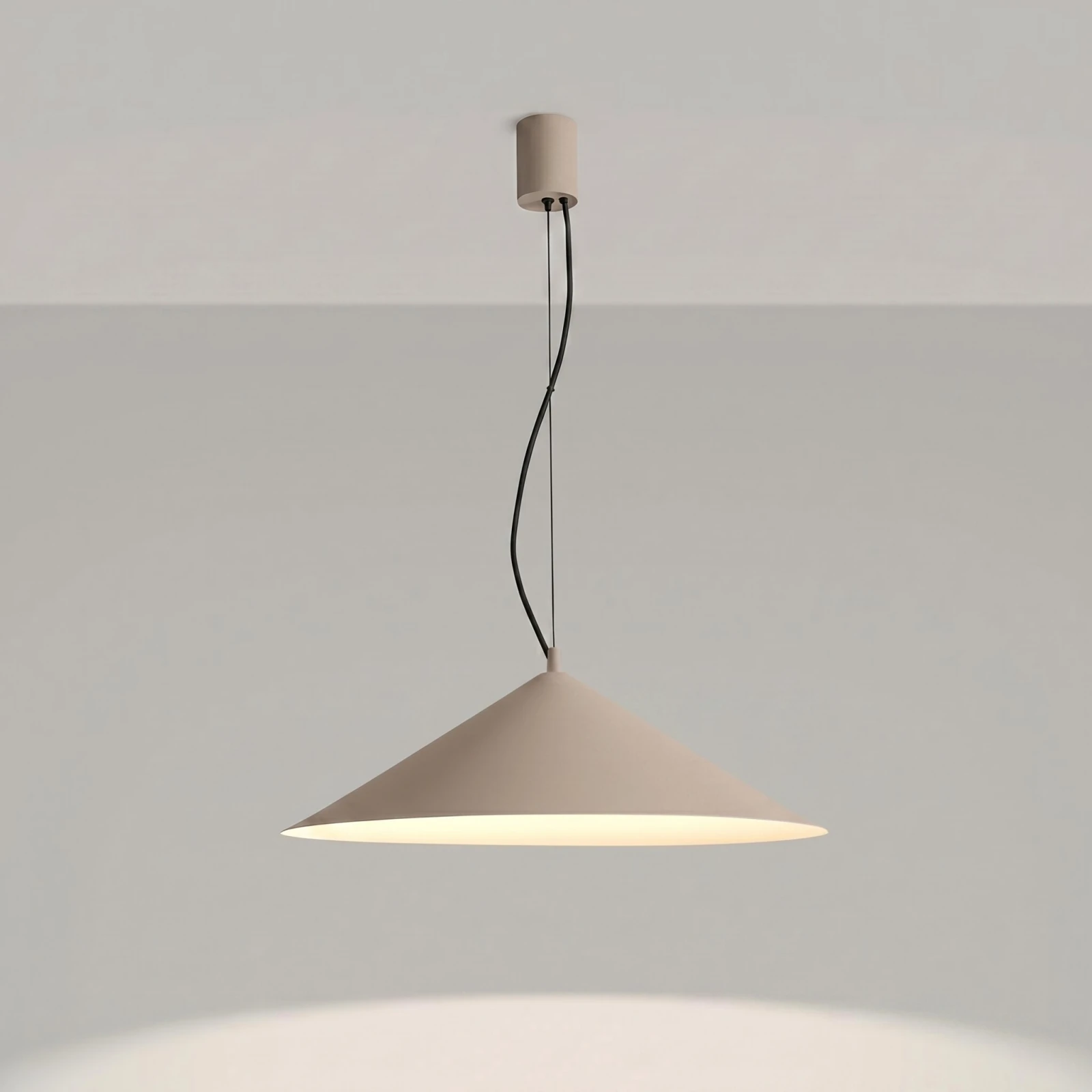 Pendant lamp 50 cm – cone shape, taupe, warm LED