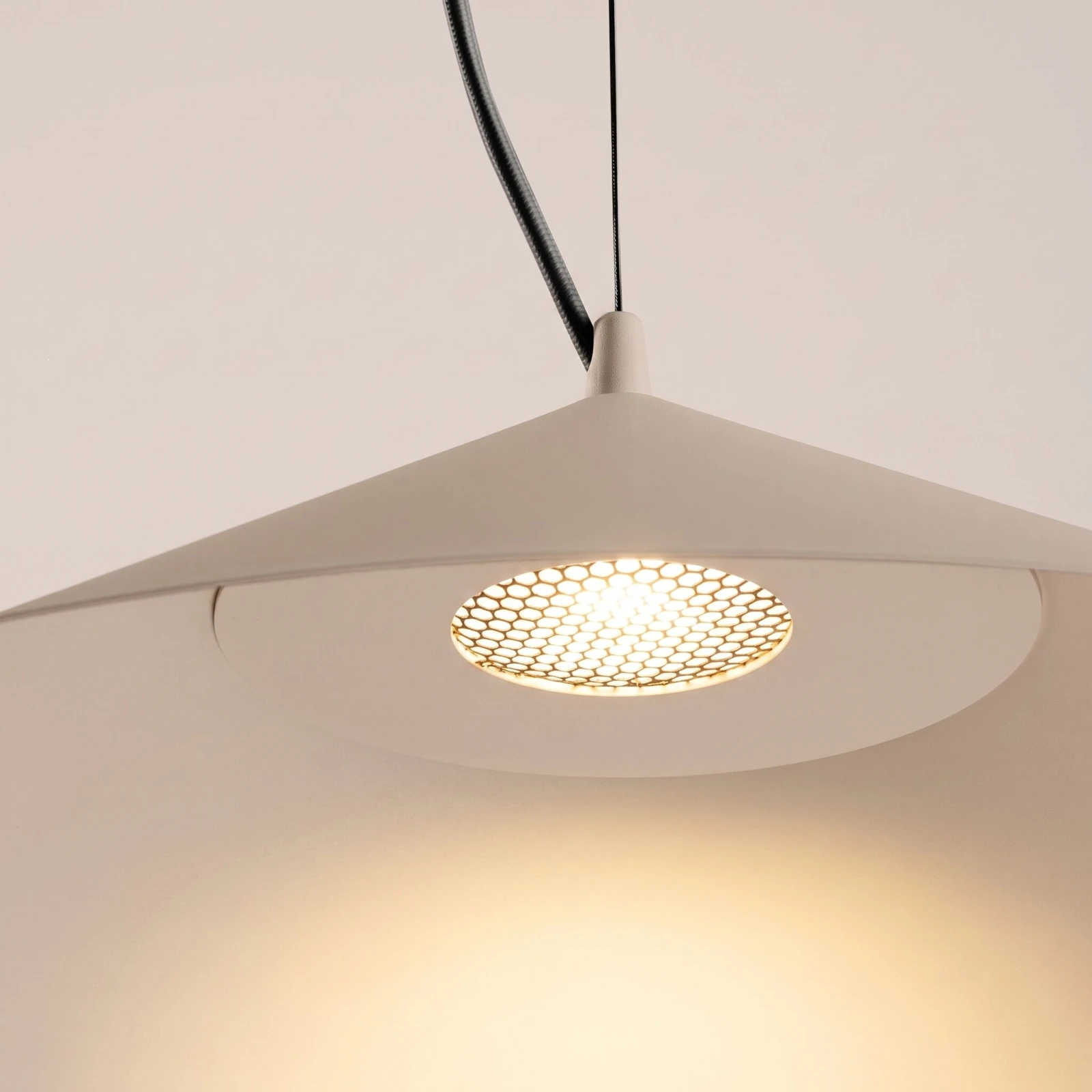 Pendant lamp 50 cm – cone shape, taupe, warm LED