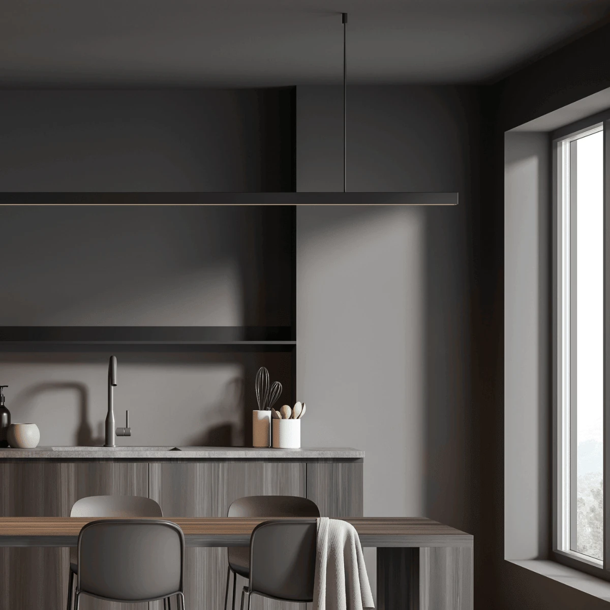Matt Black Linear LED Pendant Light