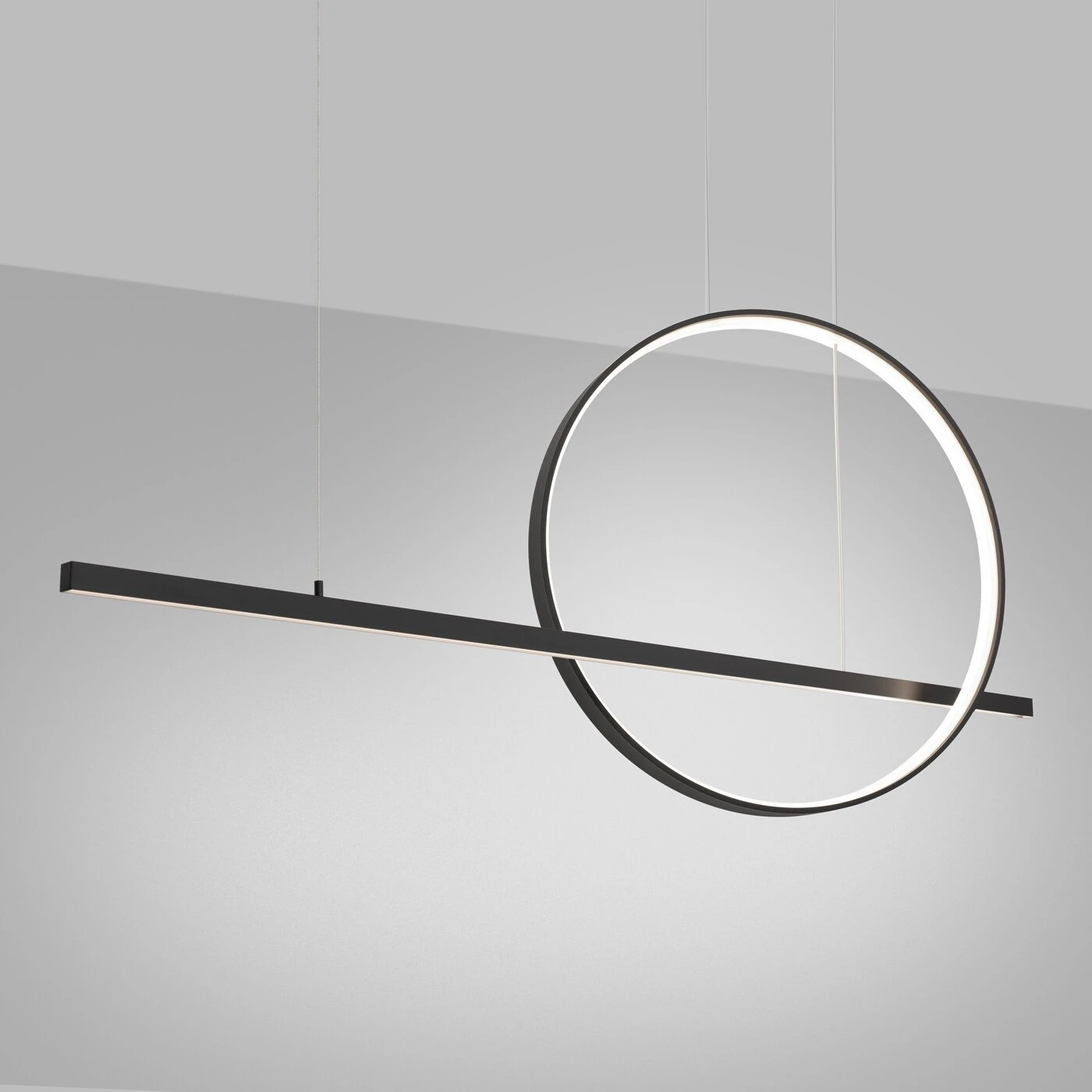 Pendant LED lamp 120 cm – line with ring, black, CRI98