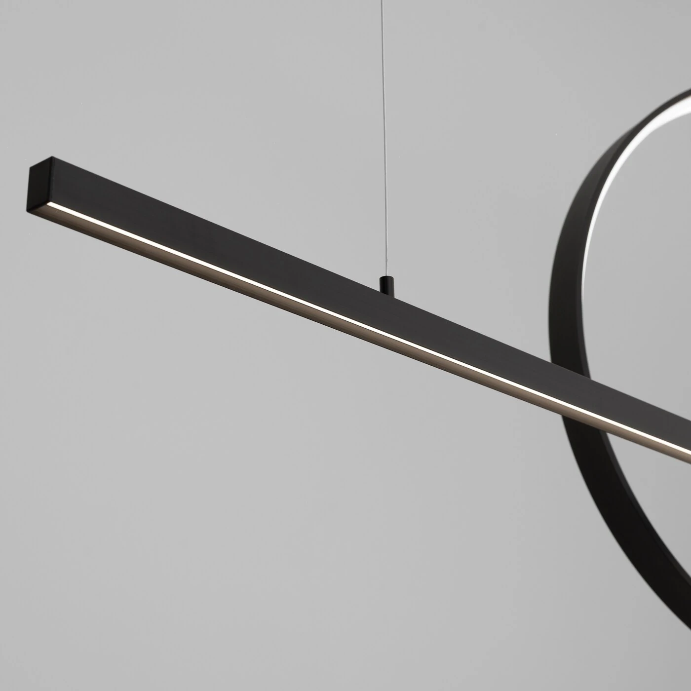 Pendant LED lamp 120 cm – line with ring, black, CRI98