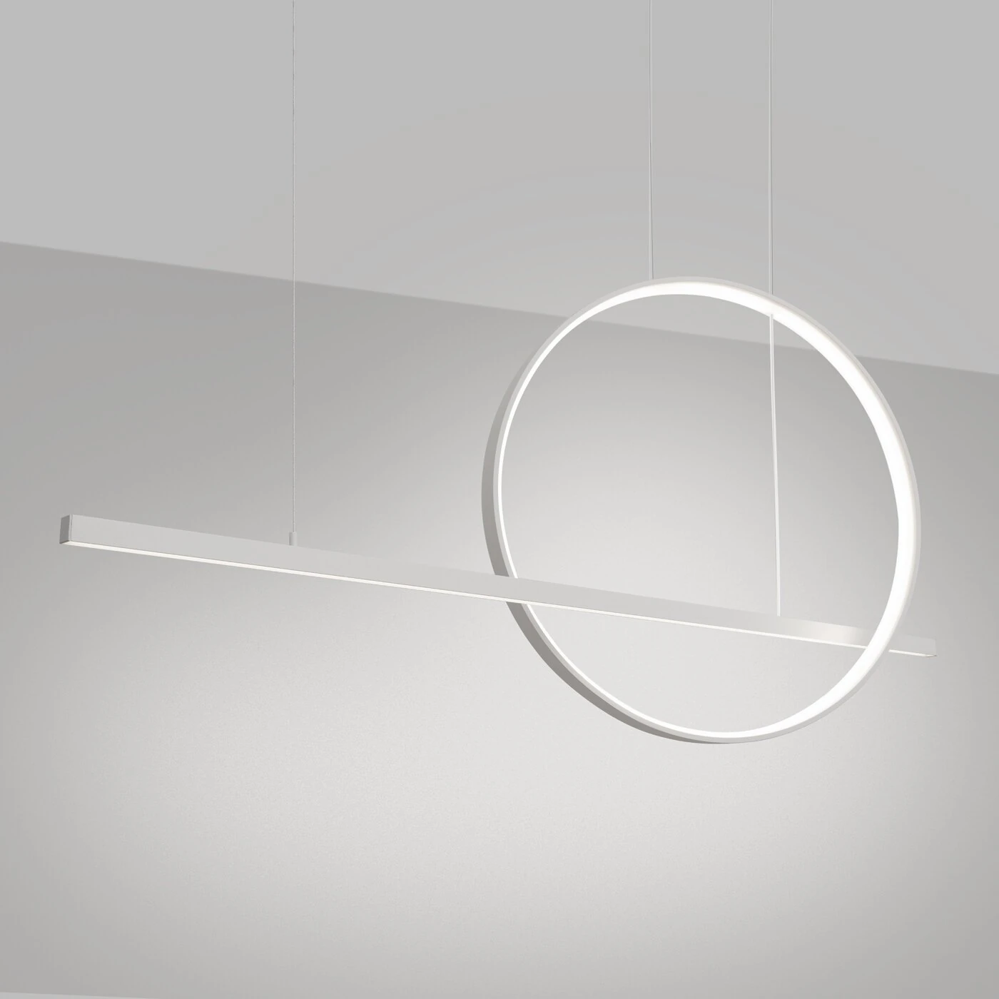 Pakabinamas LED šviestuvas 120 cm – linija su žiedu, baltas, CRI98