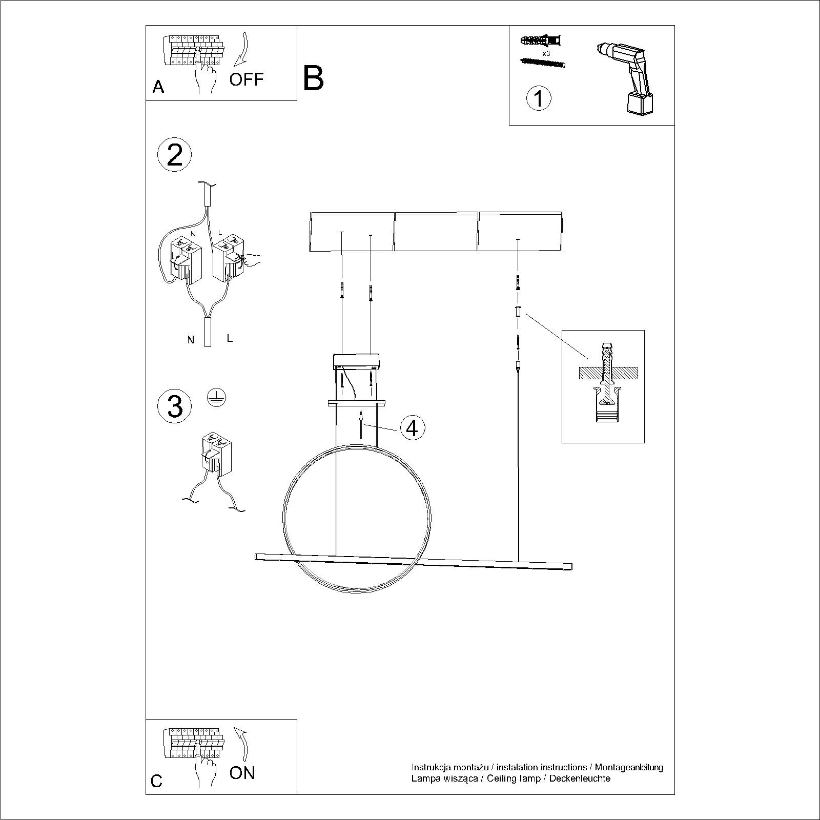 Pakabinamas LED šviestuvas 120 cm – linija su žiedu, baltas, CRI98
