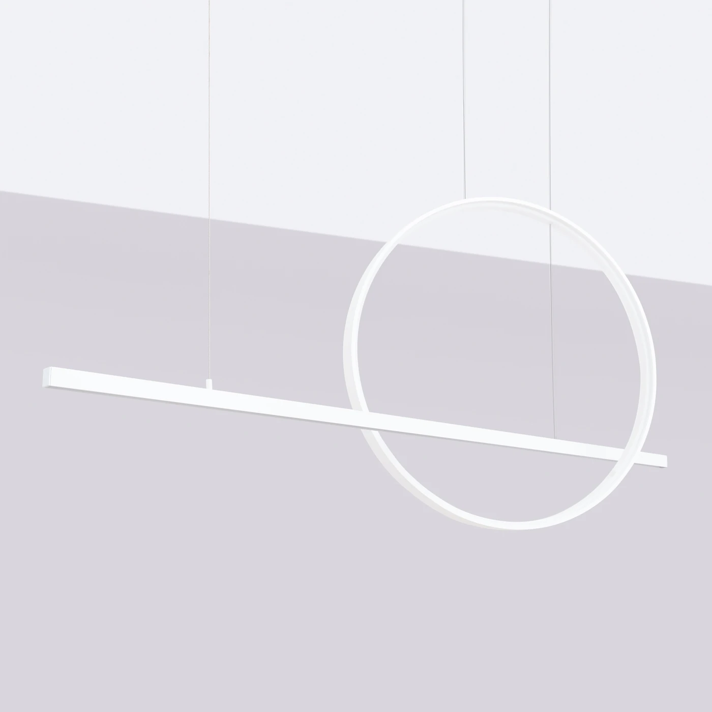 Pakabinamas LED šviestuvas 120 cm – linija su žiedu, baltas, CRI98