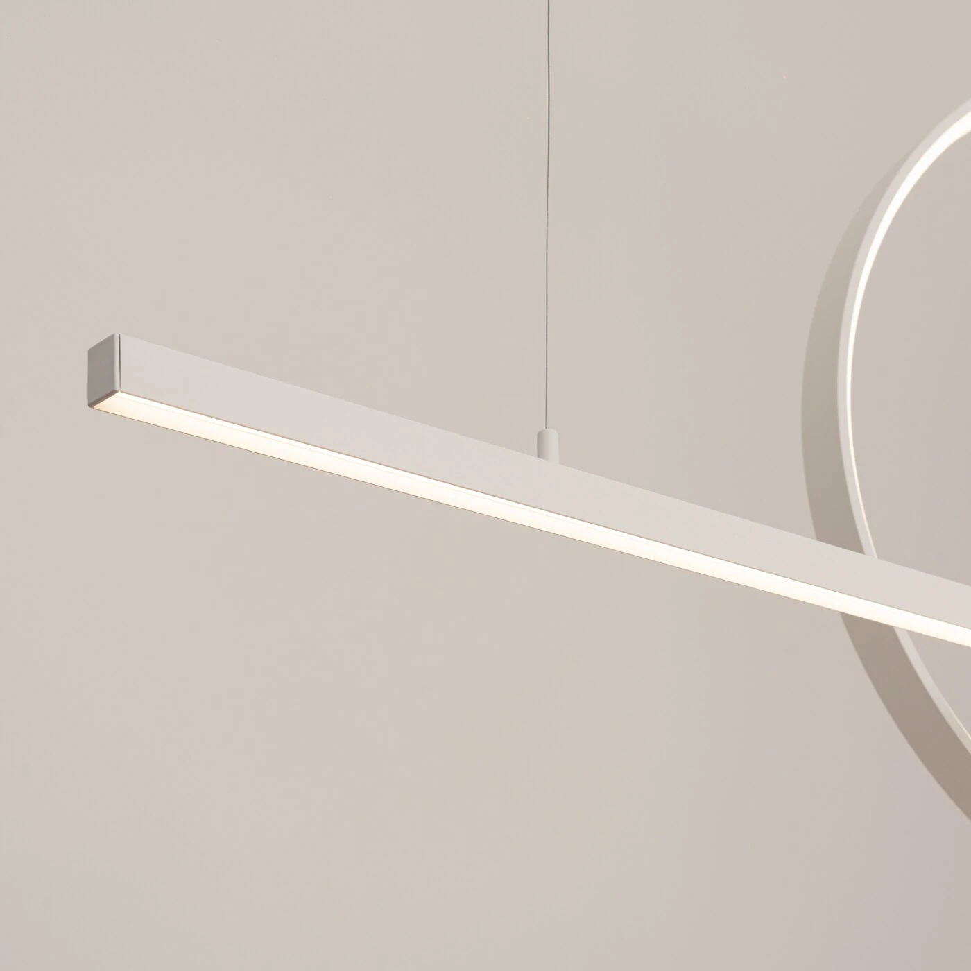 Pendant light 120 cm – ring and line, white, LED 46W