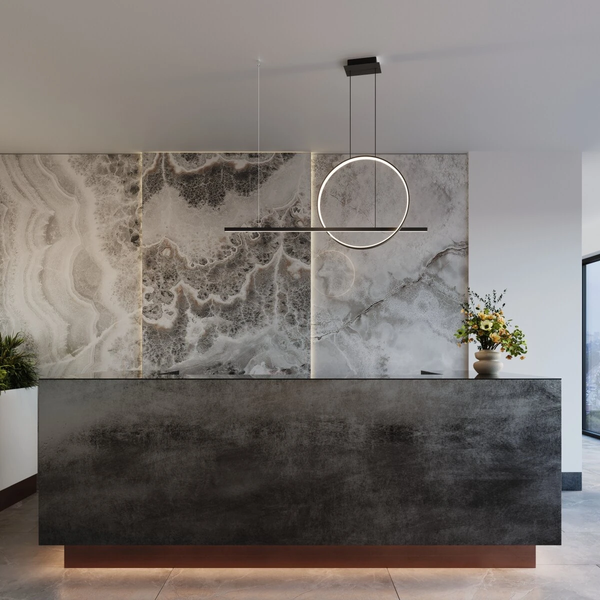 Pendant light 120 cm – ring and line, white, LED 46W